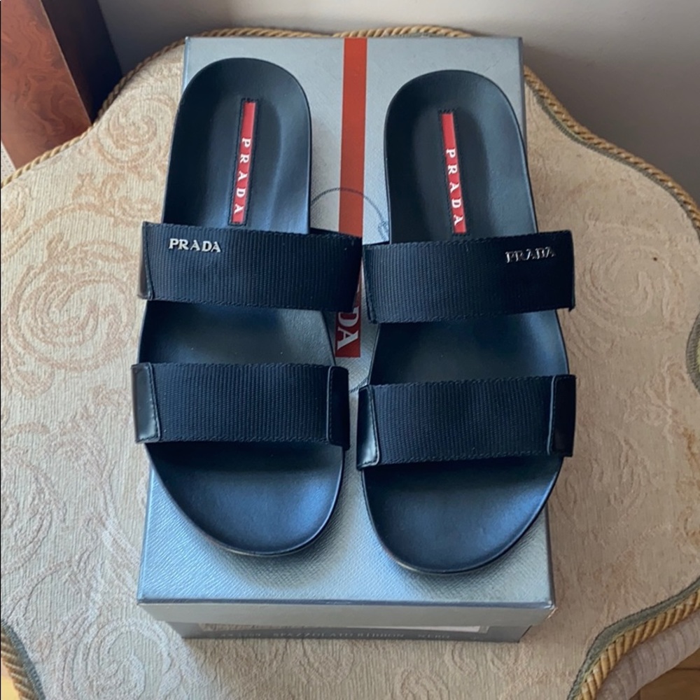 BNIB Prada Spazzolato Ribbion slippers Nero 8.5